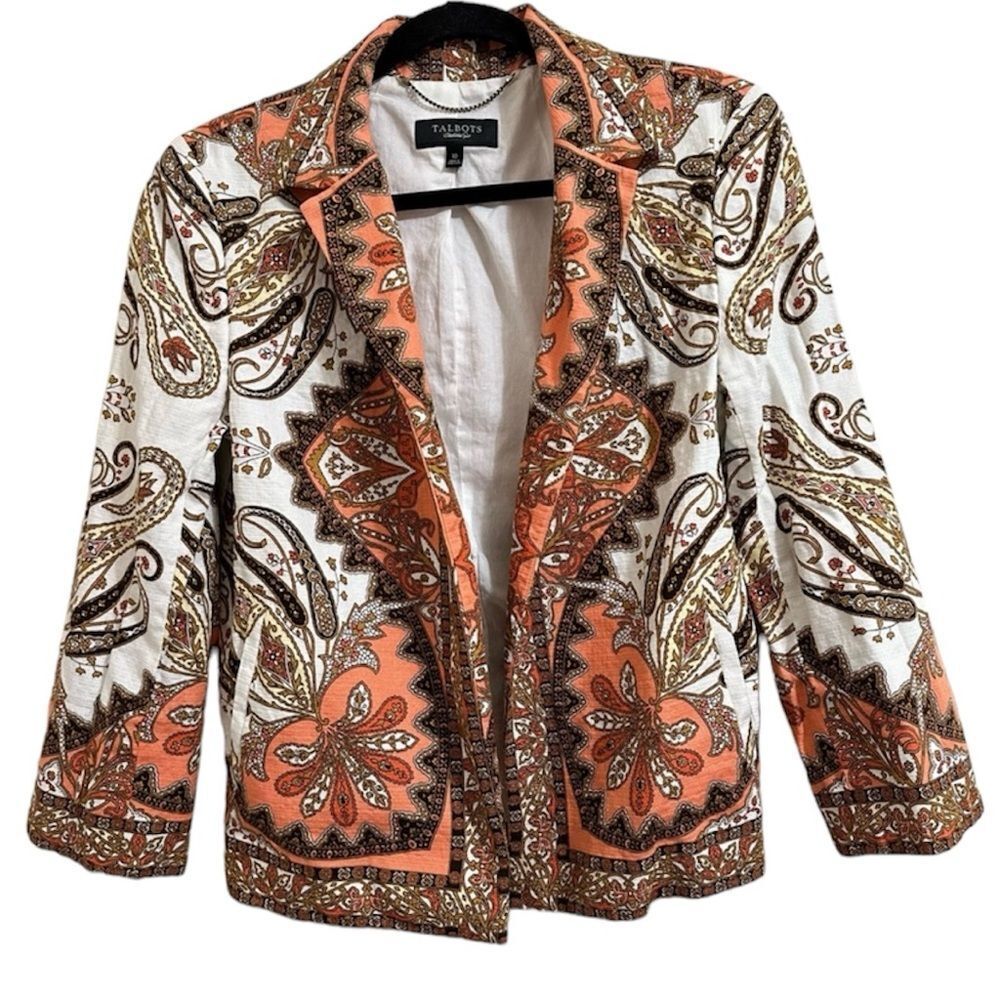 Talbots Paisley Blazer in Orange and Brown